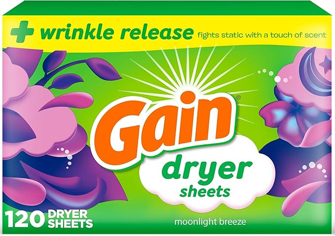 Gain dryer sheets Plus Wrinkle Release, Moonlight Breeze Scent, 120 Count, Fights static with a t... | Amazon (US)