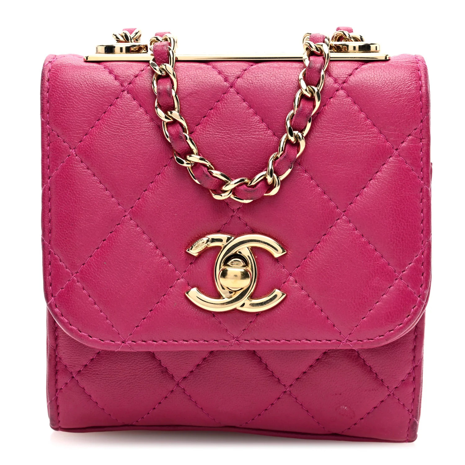 Lambskin Quilted Mini Trendy CC Clutch With Chain Fuchsia | FASHIONPHILE (US)