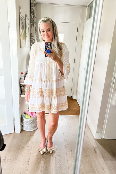 Ootd - Sunday (Mother’s Day) a white and gold cotton mini dress (Paryse Style) paired with gold slingback shoes with bow (Zara) and a faux braid headband. 



#LTKeurope #LTKstyletip #LTKover40