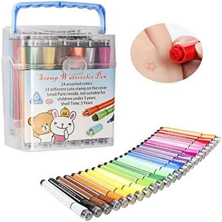Kekelele Stamp Markers for Kids Watercolor Pens, Kids Washable Markers 24 Colours - Blue | Amazon (US)