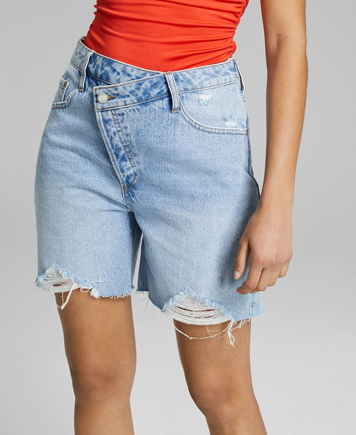 And Now This Women's Cotton Asymmetrical-Button Denim Shorts  & Reviews - Shorts - Women - Macy's | Macys (US)