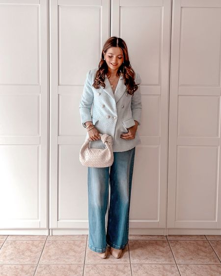 Blue Tweed Blazer Gap wide rise jeans woven white bag

#LTKstyletip #LTKworkwear #LTKbeauty