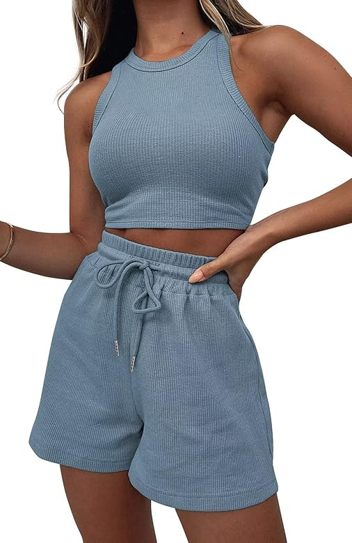 Flechazo Women's Two Piece Lounge Sets for Women-2 Piece Shorts Outfits Sets Cute Sleeveless Crop... | Amazon (US)