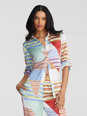 ladan printed button-front shirt - gabrielle union collection | New York & Company