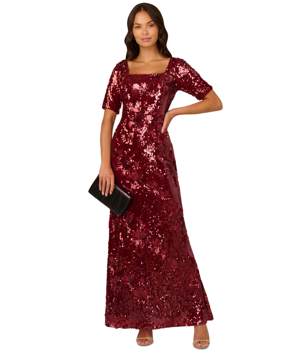 Adrianna Papell Women's Square-Neck Sequin Gown - Garnet | Macy's