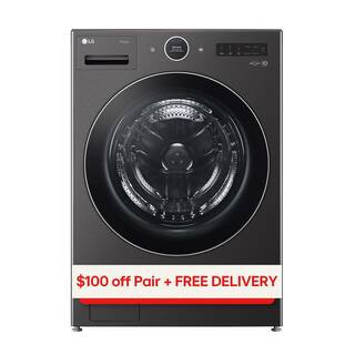 LG 5.0 cu. ft. Stackable Smart Front Load Washer in Black Steel with ezDispense, AI Digital Dial,... | The Home Depot