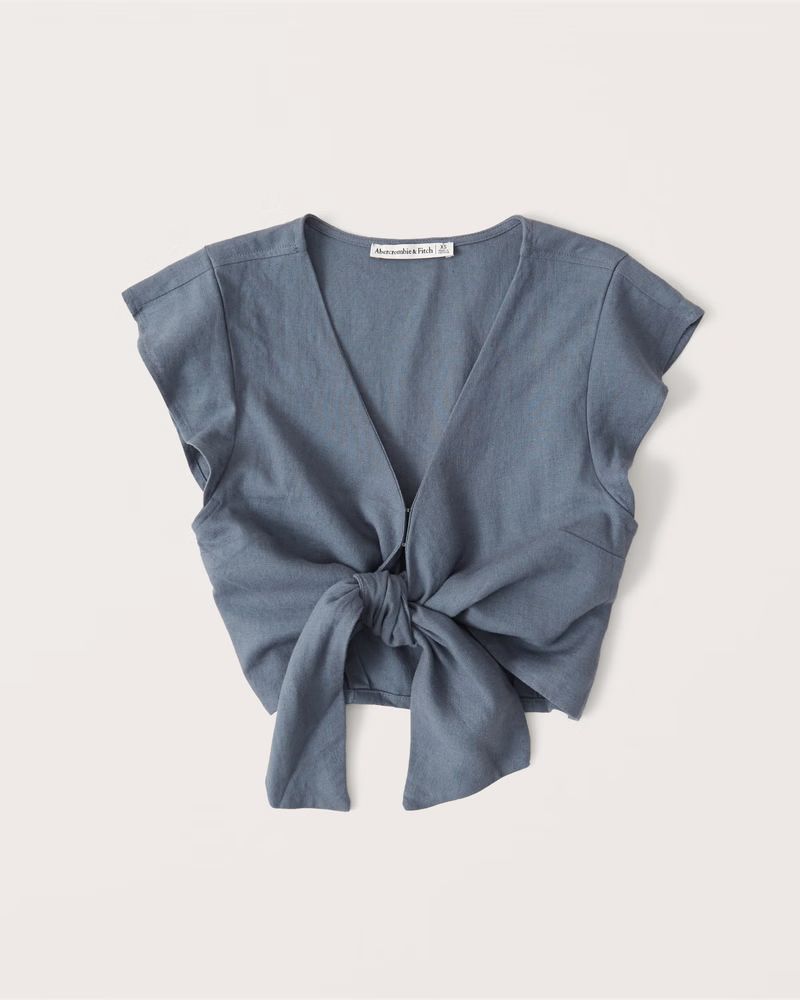 Tie-Front Ruffle Linen Top | Abercrombie & Fitch (US)