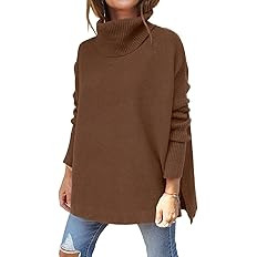 LILLUSORY Women's Turtleneck Oversized Sweaters Long Batwing Sleeve Spilt Hem Tunic Pullover Knit... | Amazon (US)