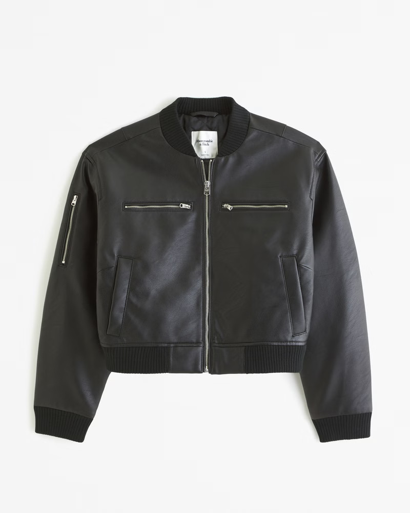 Cropped Vegan Leather Bomber Jacket | Abercrombie & Fitch (US)