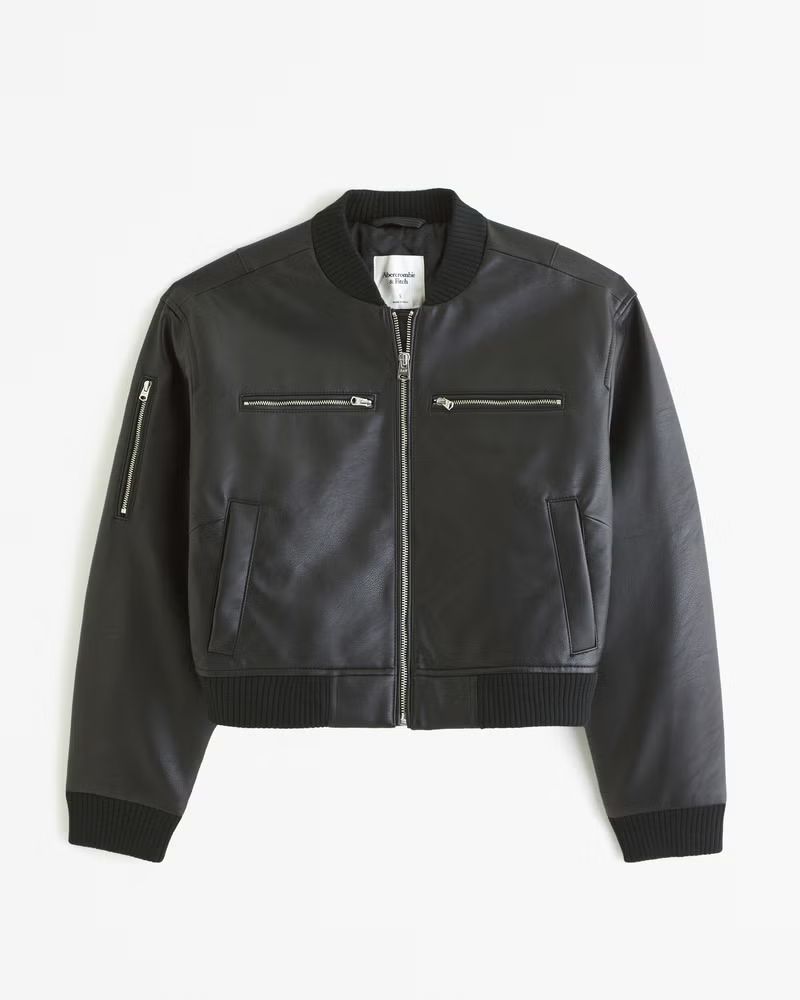 Women's Cropped Vegan Leather Bomber Jacket | Women's Up To 40% Off Select Styles | Abercrombie.c... | Abercrombie & Fitch (US)
