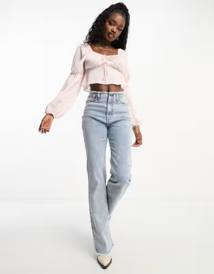Miss Selfridge satin sleeve detail tie front blouse in blush | ASOS | ASOS (Global)