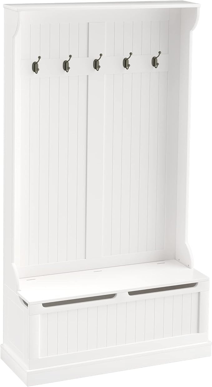 HOMCOM 71" 3-In-1 Hall Tree Storage Bench and Coat Rack with 5 Steel Double Hooks, and Anti-Toppl... | Amazon (US)