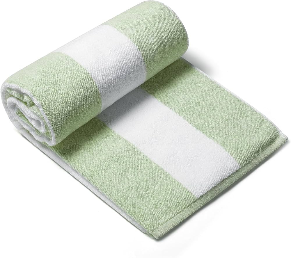 CLOWOOD Plush Oversized Beach Towel - Cotton 40 x 72 Inch Large Thick Grass Green Striped Cabana ... | Amazon (US)