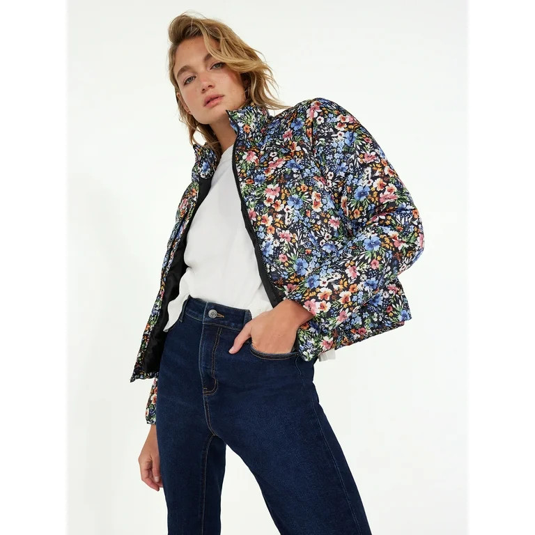 Time and Tru Women's Short Print Puffer Jacket, Sizes XS-3X | Walmart (US)