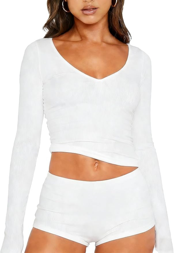 Dressmine Sexy Pajamas Set for Women Spring Pj Lounge Sets 2 Piece Cute Sleepwear Long Sleeve V N... | Amazon (US)