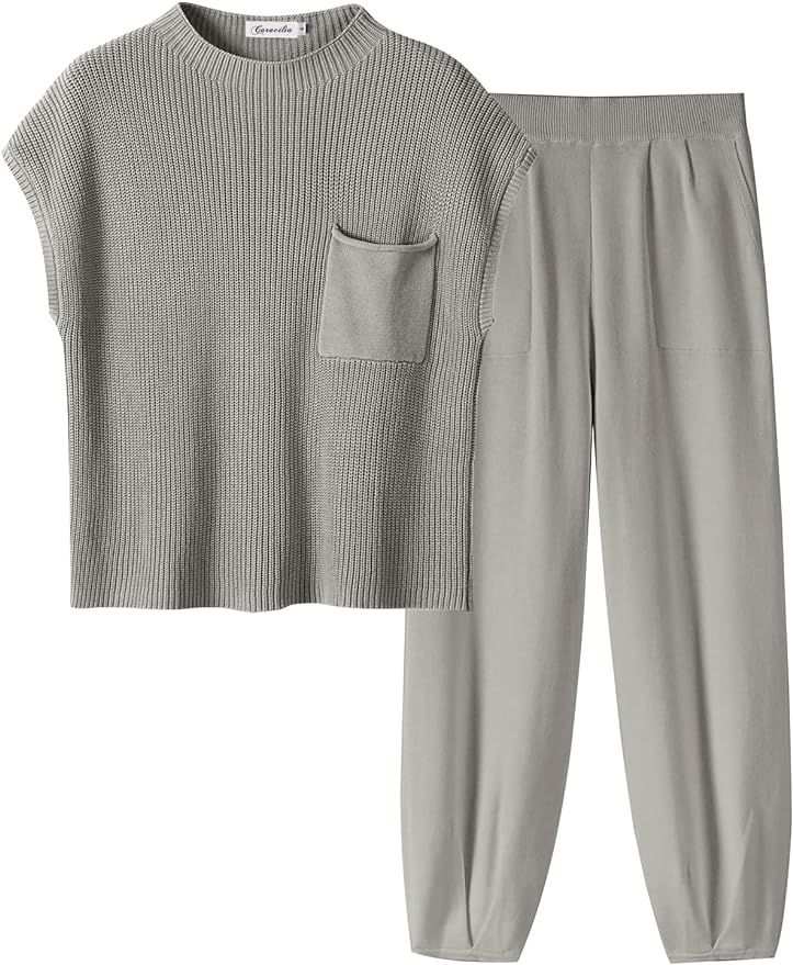 Caracilia Womens Two Piece Outfits Knit Sweater Sets Matching Lounge Set Sweatsuit Tracksuit Summ... | Amazon (US)