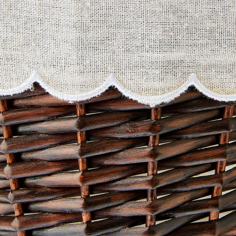 Round Willow Basket with Scalloped Liner, White and Dark Brown, 11.5" x 8", Easter by Way To Cele... | Walmart (US)