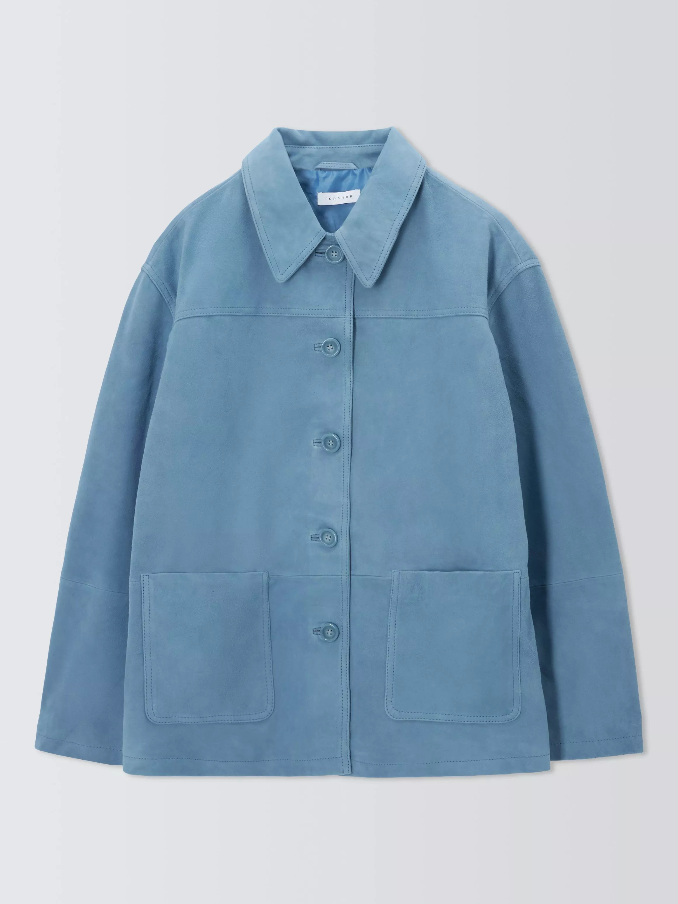 Topshop Premium Real Suede Patch Pocket Jacket, Blue | John Lewis (UK)