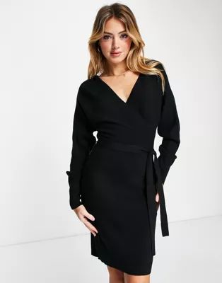 Vero Moda wrap front knit mini dress in black | ASOS (Global)