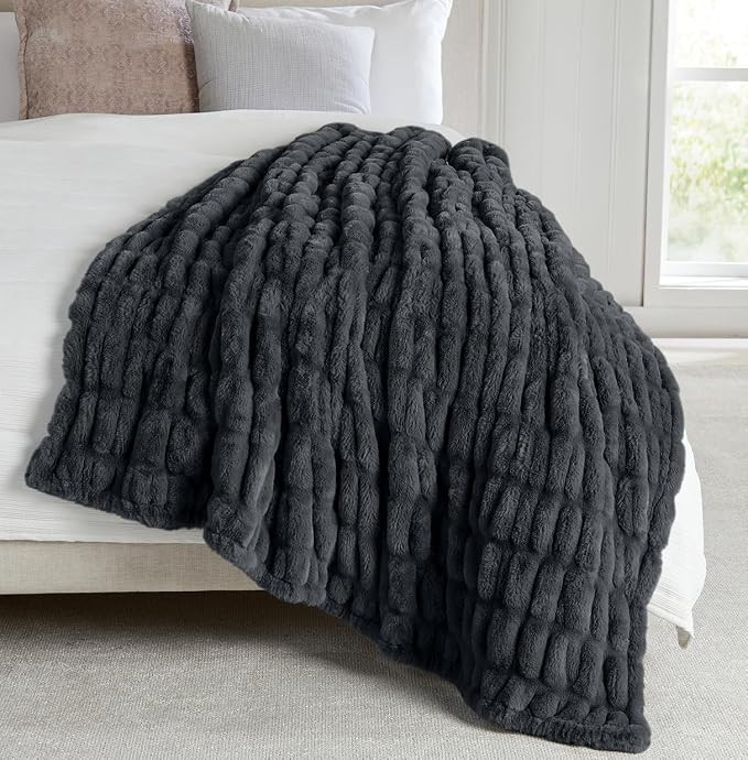 Luxury Micro Plush Throw Blanket | Thick Faux Fur | Black | Lily Collection | 60" x 70" | Black B... | Amazon (US)