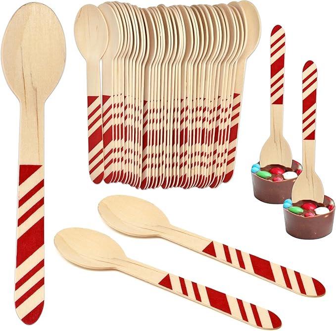 120 Pack Disposable Christmas Wooden Spoons Hot Cocoa Chocolate Marshmallow Cutlery Spoon Winter ... | Amazon (US)