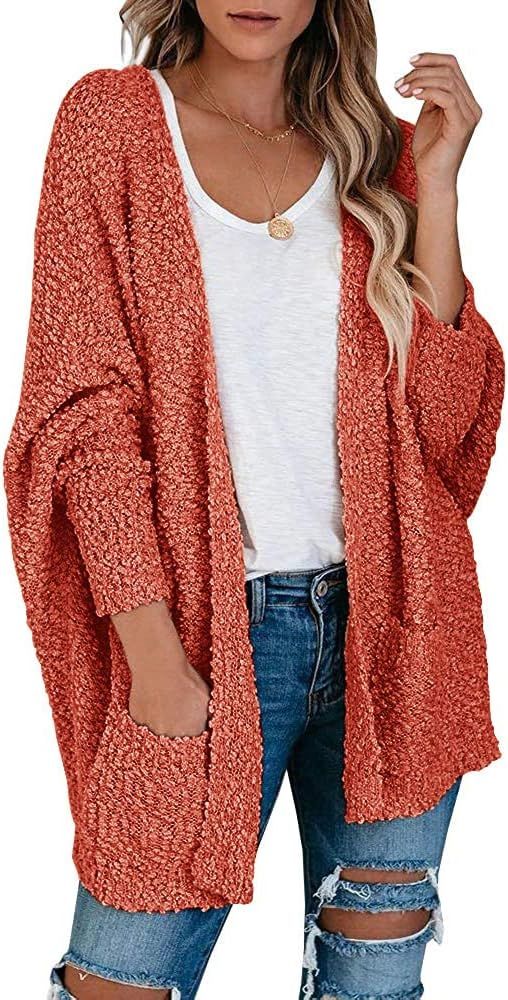 Yskkt Womens Open Front Fuzzy Cardigan Sweater Plus Size Batwing Sleeve Loose Knit Popcorn Cloak ... | Amazon (US)