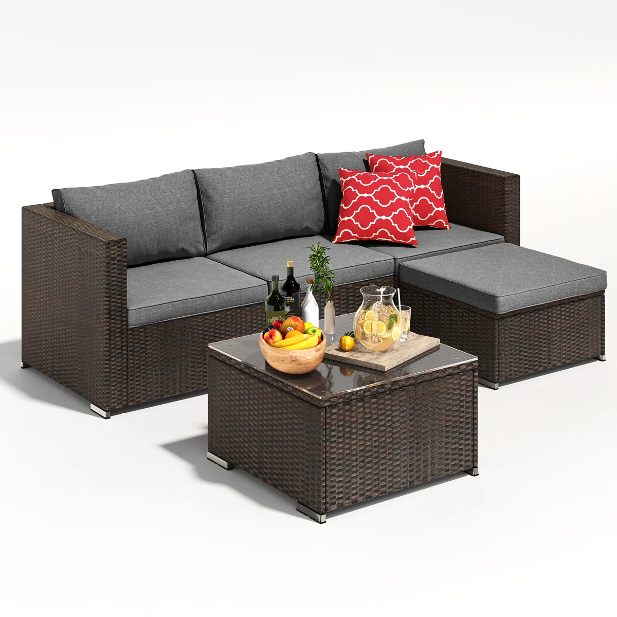 Dossena Wicker 3 - Person Patio Conversation Sets with Cushions | Wayfair North America