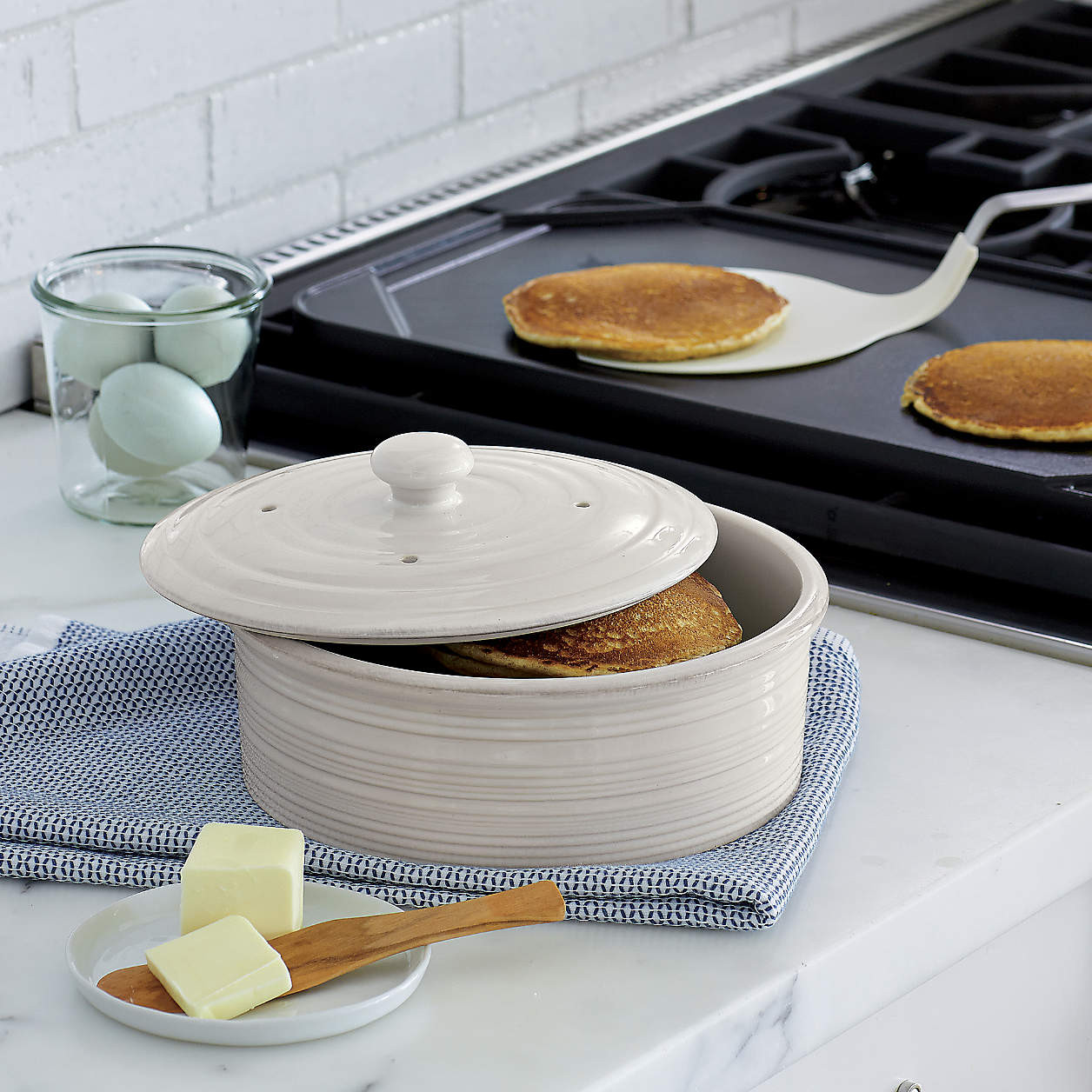 Farmhouse White Pancake Warmer + Reviews | Crate & Barrel | Crate & Barrel