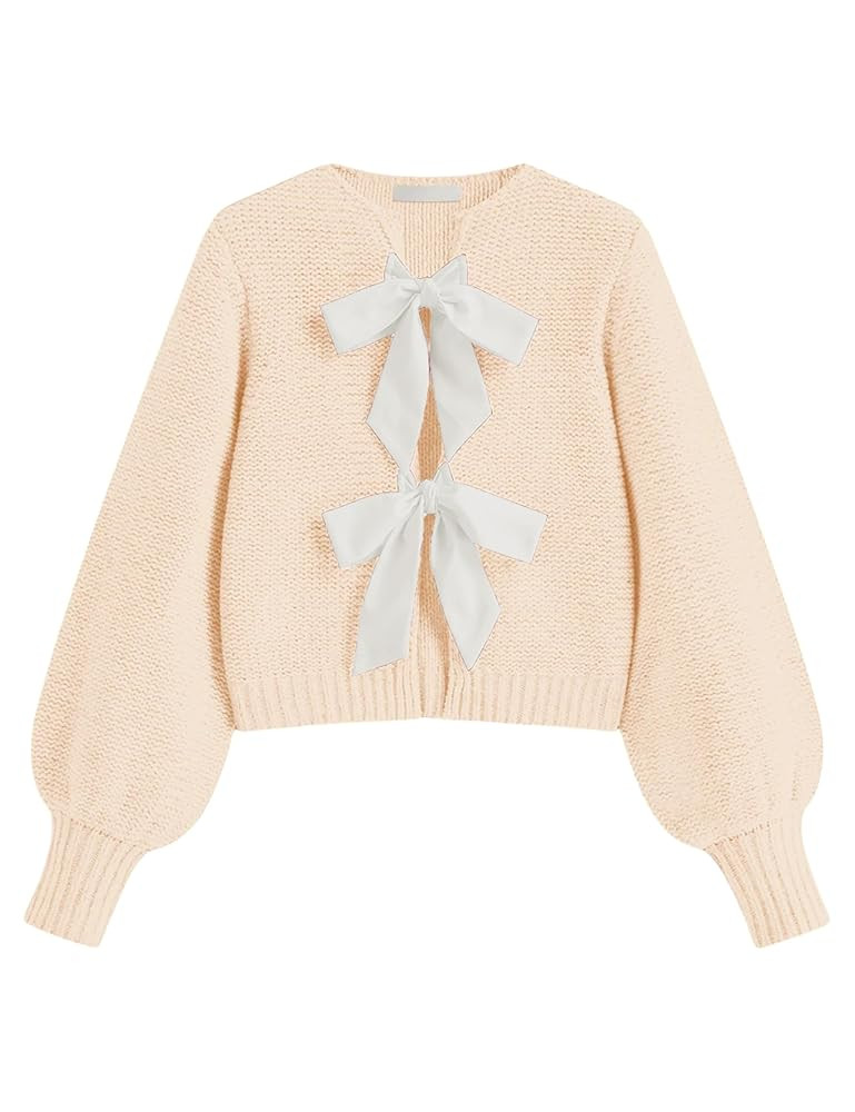 Lianlive Women's Bow Tie Front Cardigan Sweater Long Sleeve Knit Sweaters Top Open Front Chunky C... | Amazon (US)