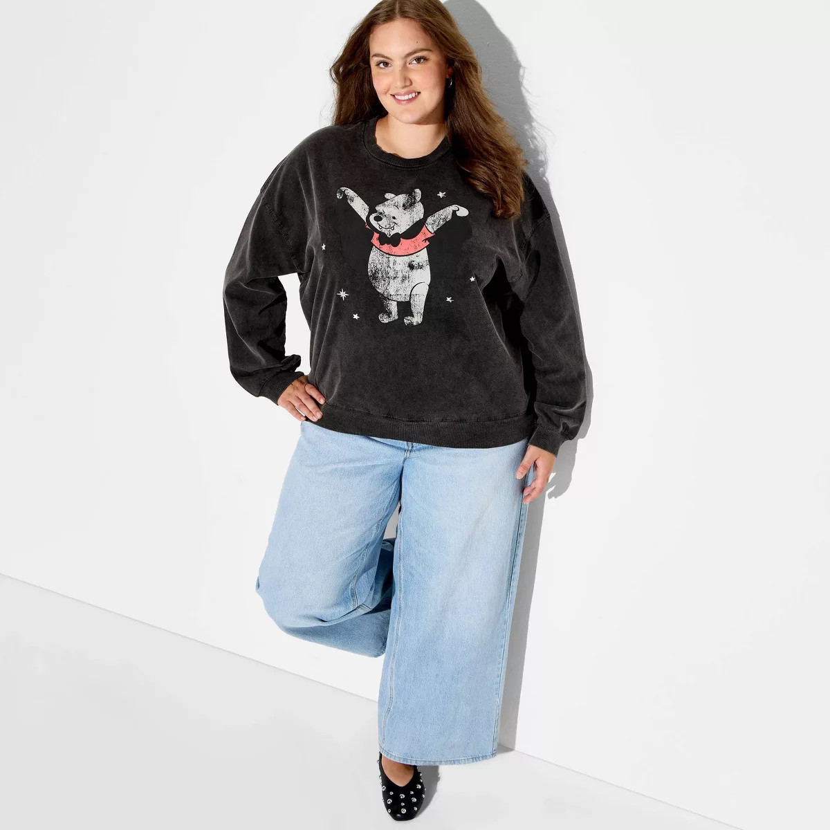 Women's Crewneck Pooh Bat Fleece Graphic Pullover Sweatshirt - Gray 2X | Target