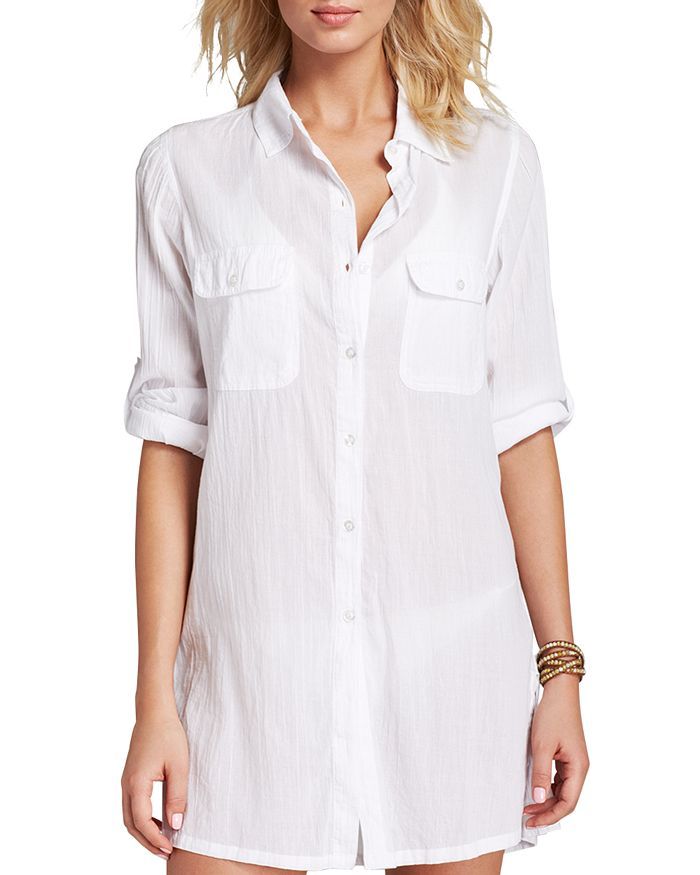 Crushed Cotton Camp Shirt Swim Cover-Up | Bloomingdale's (US)