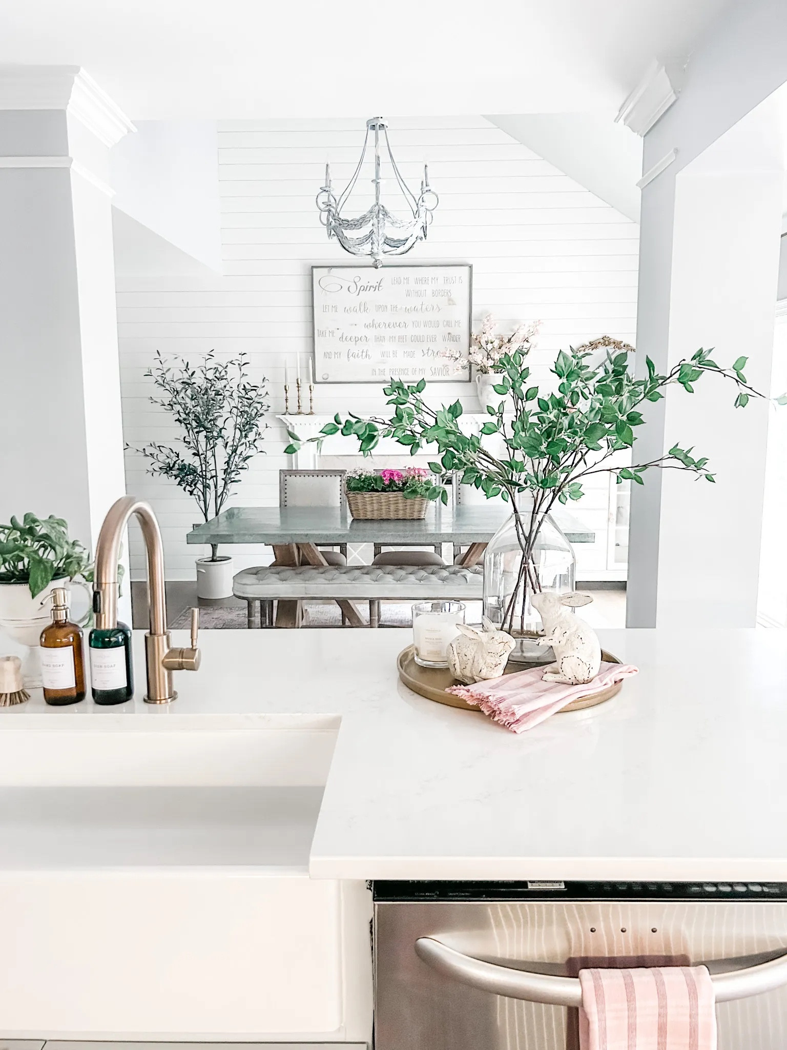 Love these artificial green stems from Amazon.

Champagne bronze faucet, kitchen faucet, Amber soap dispenser, glass soap dispenser, Spring hand towel, kitchen decor, good knob, dining table, gold tray, round tray, kitchen counter decor. Artificial branch, artificial green branches, Spring stems, three wick candle, Easter decor, farmhouse sink, palm pot scrub brush, pot scrubber.

#LTKhome #LTKstyletip #LTKFind