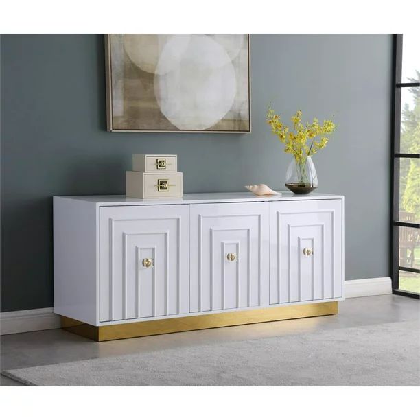 Meridian Furniture Cosmopolitan White Lacquer Sideboard Buffet with Gold Base - Walmart.com | Walmart (US)