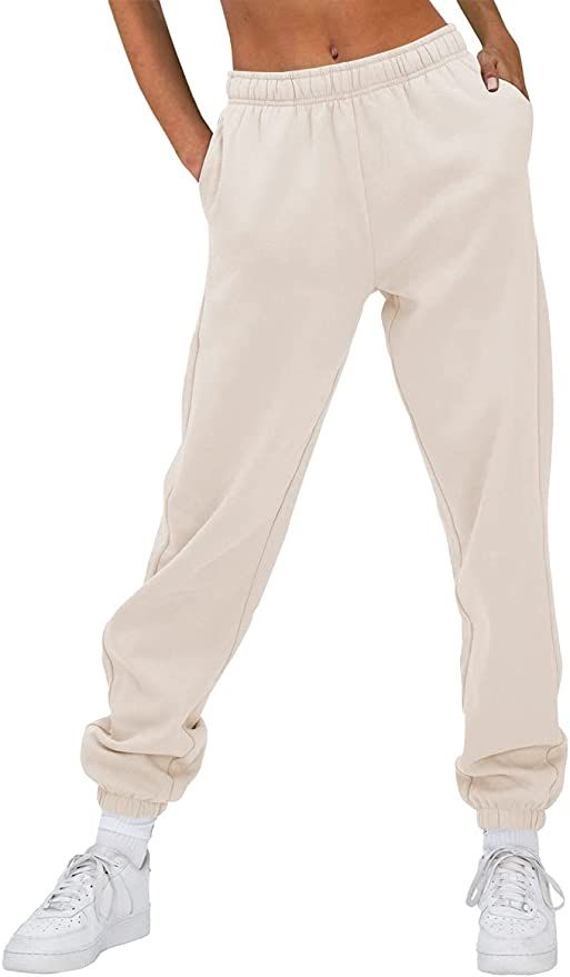 AUTOMET Women’s Casual Baggy Fleece Sweatpants High Waisted Joggers Pants Athletic Lounge Trous... | Amazon (US)
