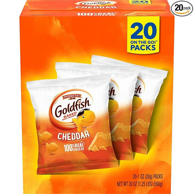 Goldfish Cheddar Cheese Crackers, Baked Snack Crackers, 1 oz On-the-Go Snack Packs, 20 Count Box | Amazon (US)