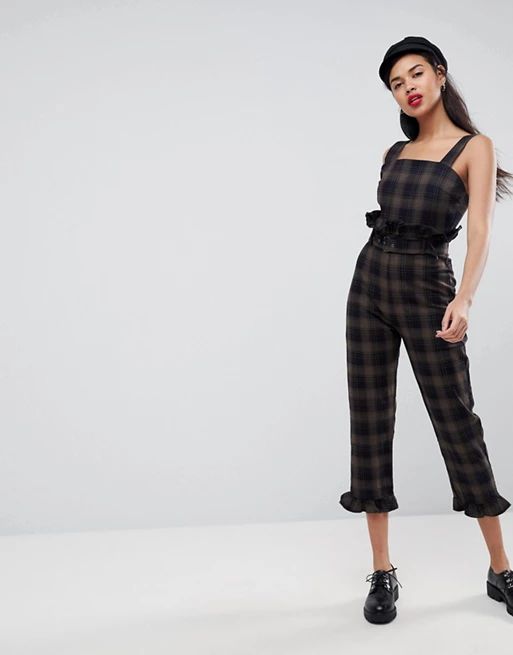 ASOS Jumpsuit in Check with Frill Hem and Waist Detail | ASOS UK