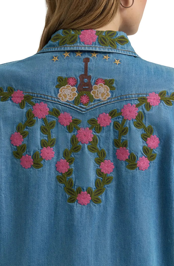 x Lainey Wilson Embroidered Denim Snap-Up Shirt | Nordstrom