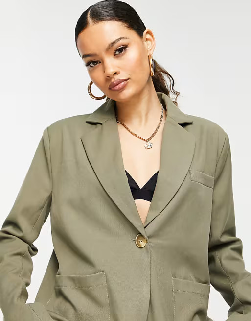 4th & Reckless Petite oversized blazer in olive (part of a set) | ASOS (Global)