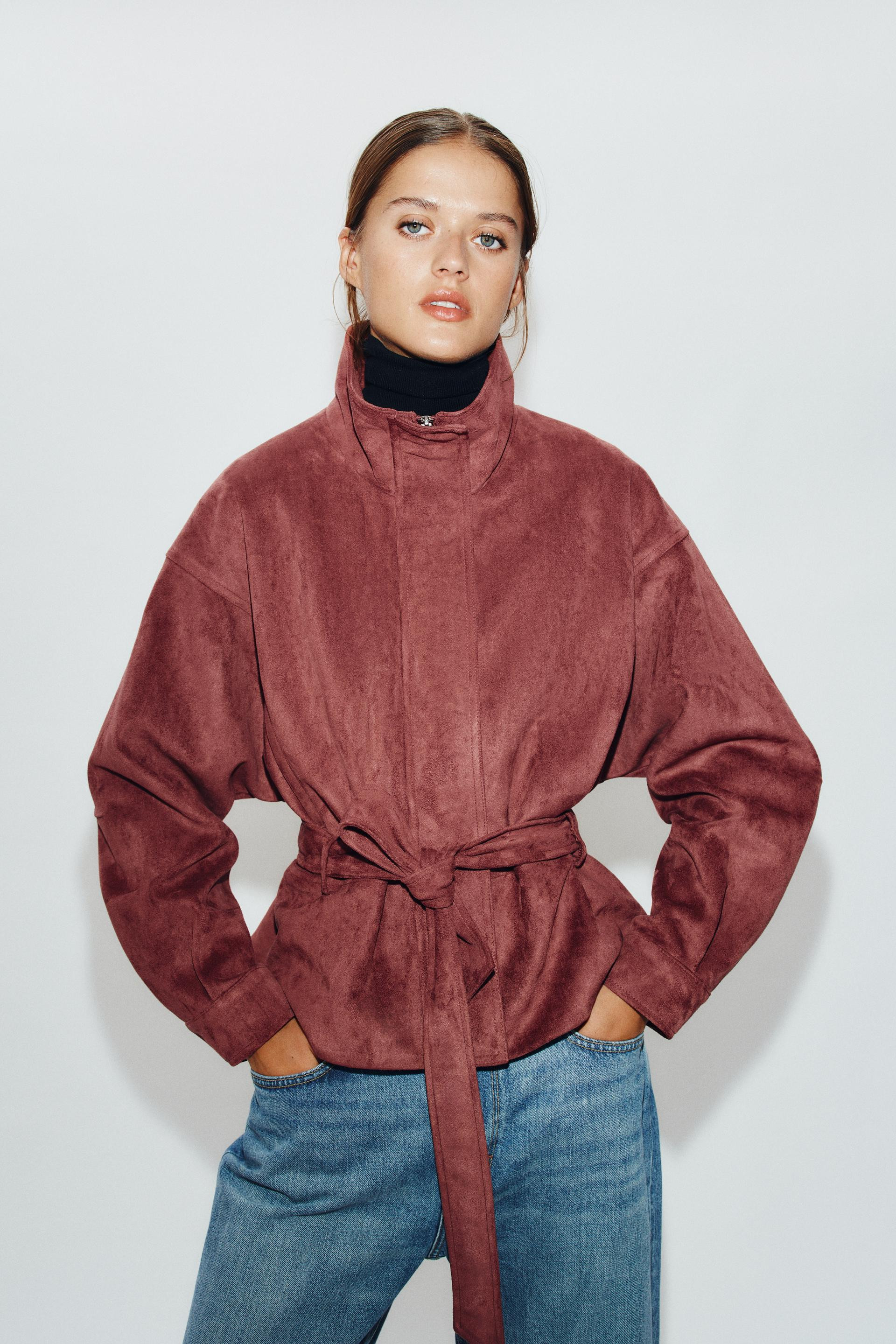 FAUX SUEDE JACKET WITH BELT | Zara US
