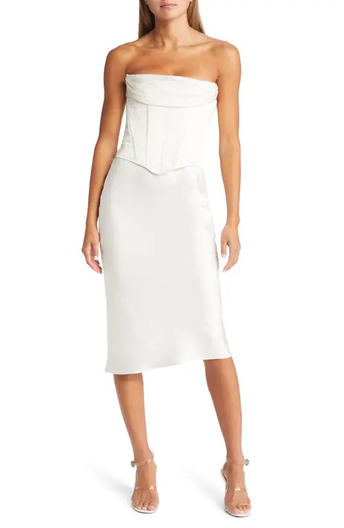 HOUSE OF CB Sienna Strapless Satin Corset Dress in Ivory at Nordstrom, Size X-Small | Nordstrom
