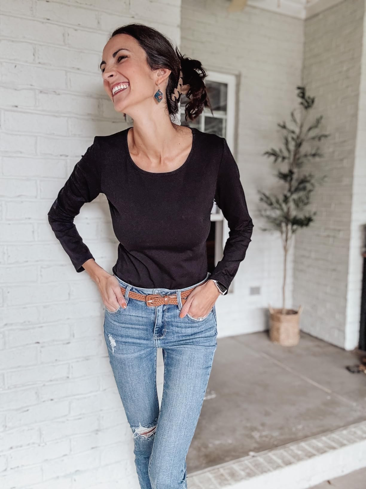 MANGOPOP Women's Round Collar Clothing Short Sleeve Long Sleeve Tops T Shirt Bodysuit | Amazon (US)