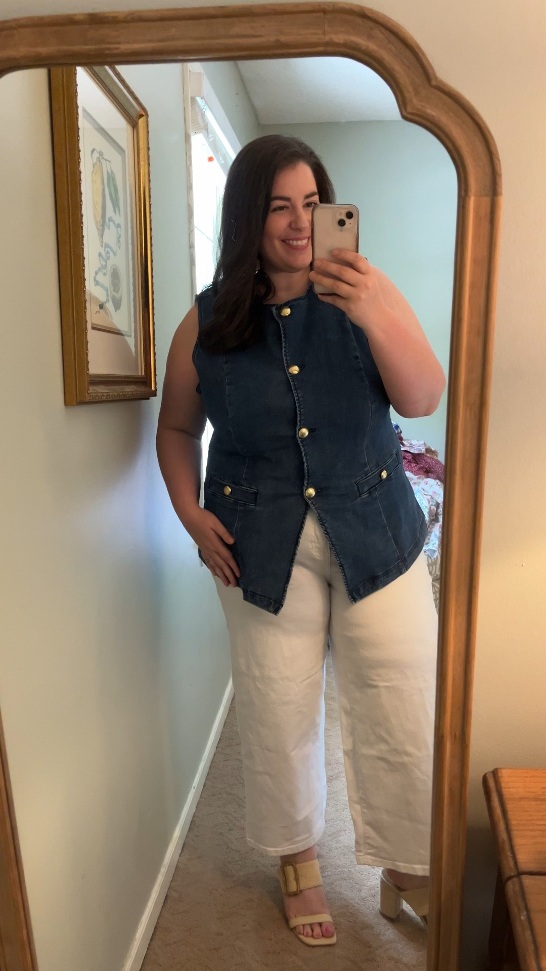 The most amazing plus size (fits 14 and up) vest for summer!! Denim with stretch and feels like a dream. Wear to work or with friends, so great with white jeans

#LTKPlusSize #LTKWorkwear #LTKStyleTip