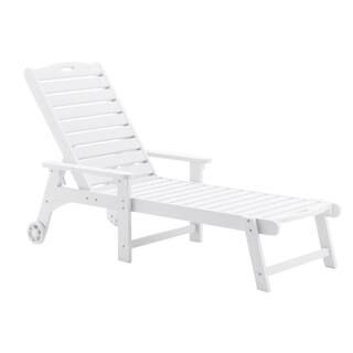 LUE BONA Helen White Recycled Plastic Polywood Outdoor Reclining Chaise Lounge Chairs with Wheels... | The Home Depot
