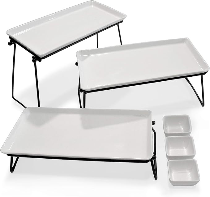 3 Tiered Serving Tray Stand - 3 X-Large Ceramic Plates (13.5"x6.5") +3 Sauce Dishes - Elegant Cak... | Amazon (US)