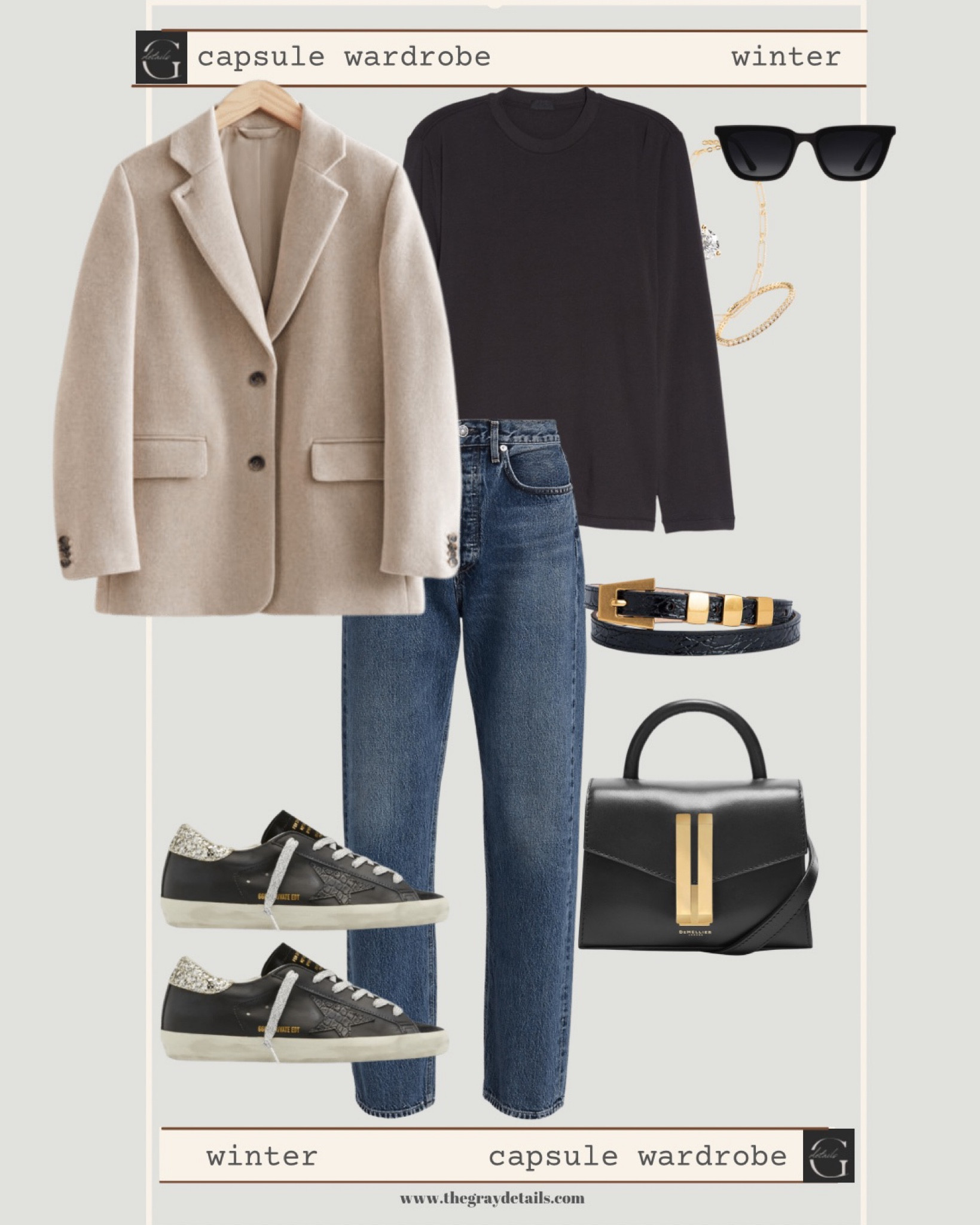 Winter capsule outfit

Wool blazer
90s jeans
Golden goose sneakers
Skim boyfriend tee
Smart casual outfit 

#LTKshoecrush #LTKstyletip #LTKFind