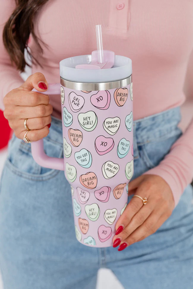 Sippin' Pretty Conversation Heart 40 Oz Drink Tumbler with Lid and Straw | Pink Lily