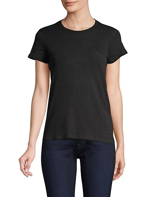 Cotton Schoolboy Crewneck Tee, Boyfriend jeans, black boyfriend jeans, black crossbody bag | Saks Fifth Avenue