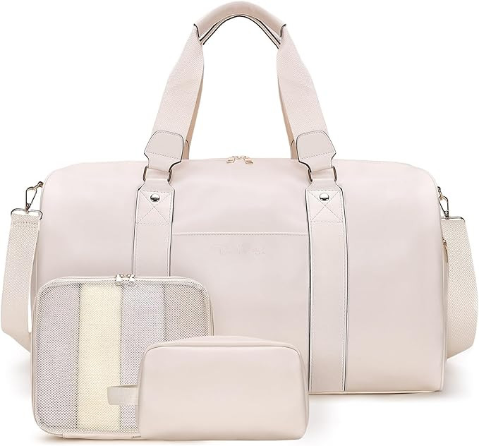 Weekender Bag for Women Men, Large Overnight Bag Faux Leather Travel Duffel Bag with Shoe Compart... | Amazon (US)