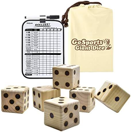 GoSports Giant Wooden Playing Dice Set with Bonus Rollzee and Farkle Scoreboard - Includes 6 Dice, D | Amazon (US)