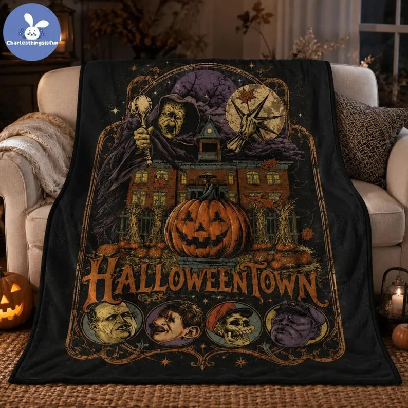 Retro Halloweentown Est 1998 Blanket, Vintage Halloween Town Fleece Blanket, Spooky Pumpkin Throw... | Etsy (Global)